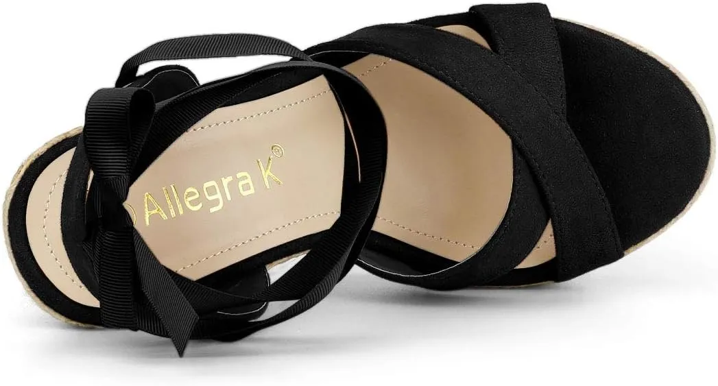 Allegra K Women's Espadrille Platform Lace Up Wedges Sandals