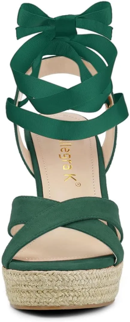Allegra K Women's Espadrille Platform Lace Up Wedges Sandals