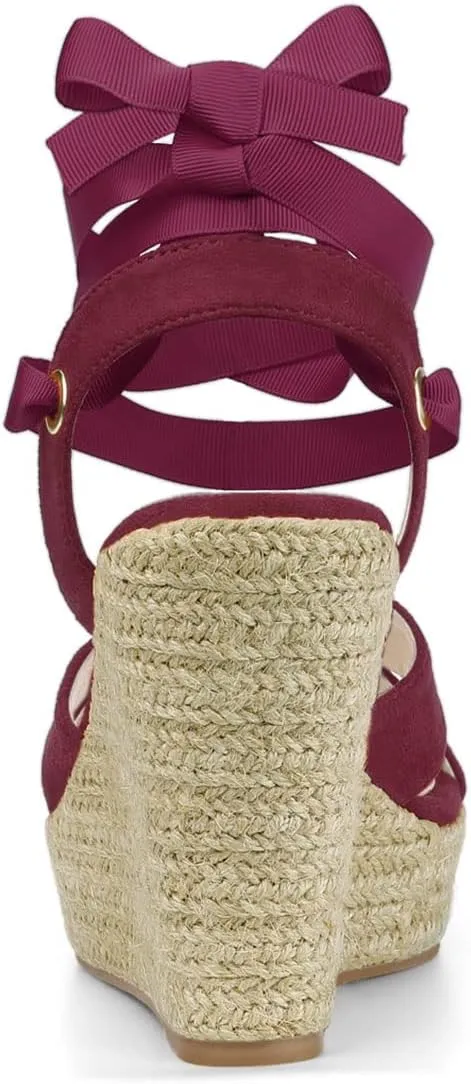 Allegra K Women's Espadrille Platform Lace Up Wedges Sandals