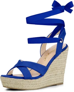Allegra K Women's Espadrille Platform Lace Up Wedges Sandals
