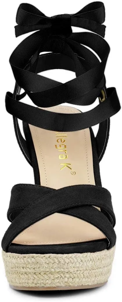 Allegra K Women's Espadrille Platform Lace Up Wedges Sandals