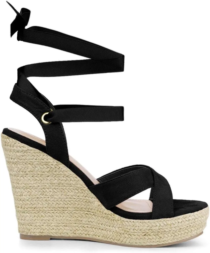 Allegra K Women's Espadrille Platform Lace Up Wedges Sandals