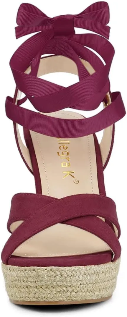 Allegra K Women's Espadrille Platform Lace Up Wedges Sandals