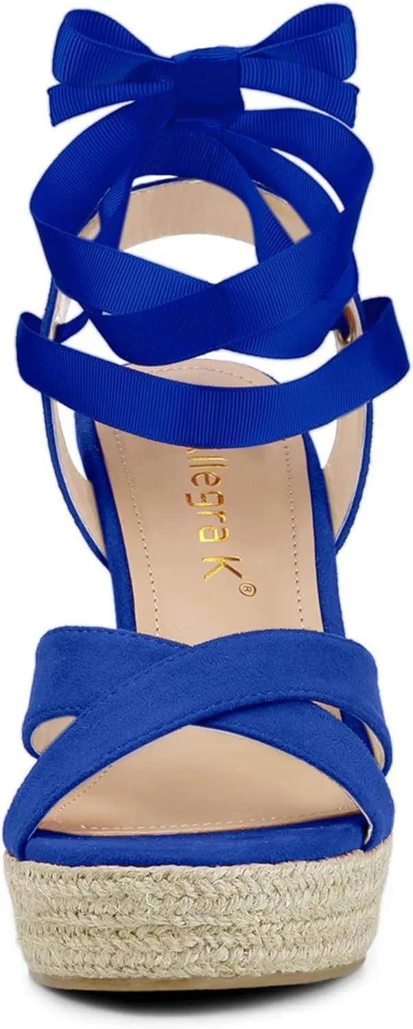 Allegra K Women's Espadrille Platform Lace Up Wedges Sandals