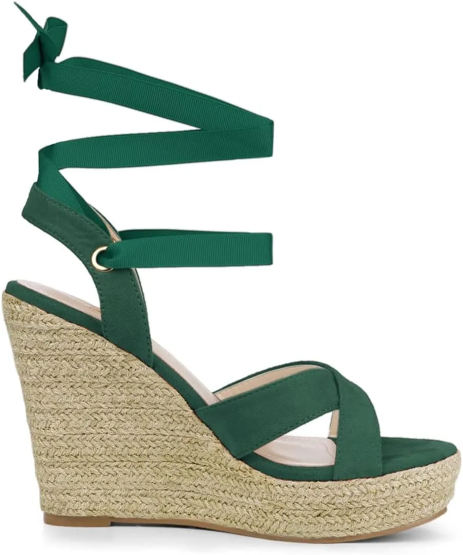 Allegra K Women's Espadrille Platform Lace Up Wedges Sandals