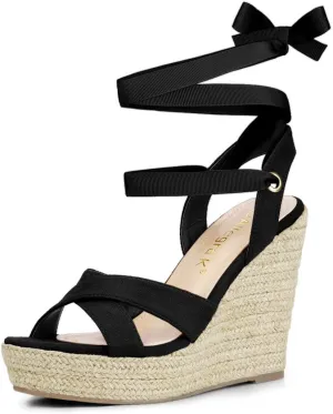 Allegra K Women's Espadrille Platform Lace Up Wedges Sandals