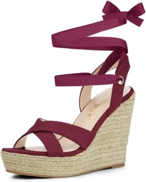 Allegra K Women's Espadrille Platform Lace Up Wedges Sandals