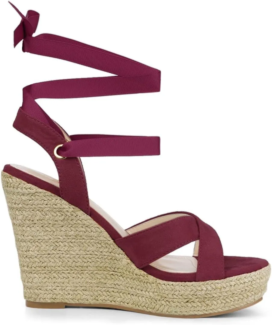 Allegra K Women's Espadrille Platform Lace Up Wedges Sandals