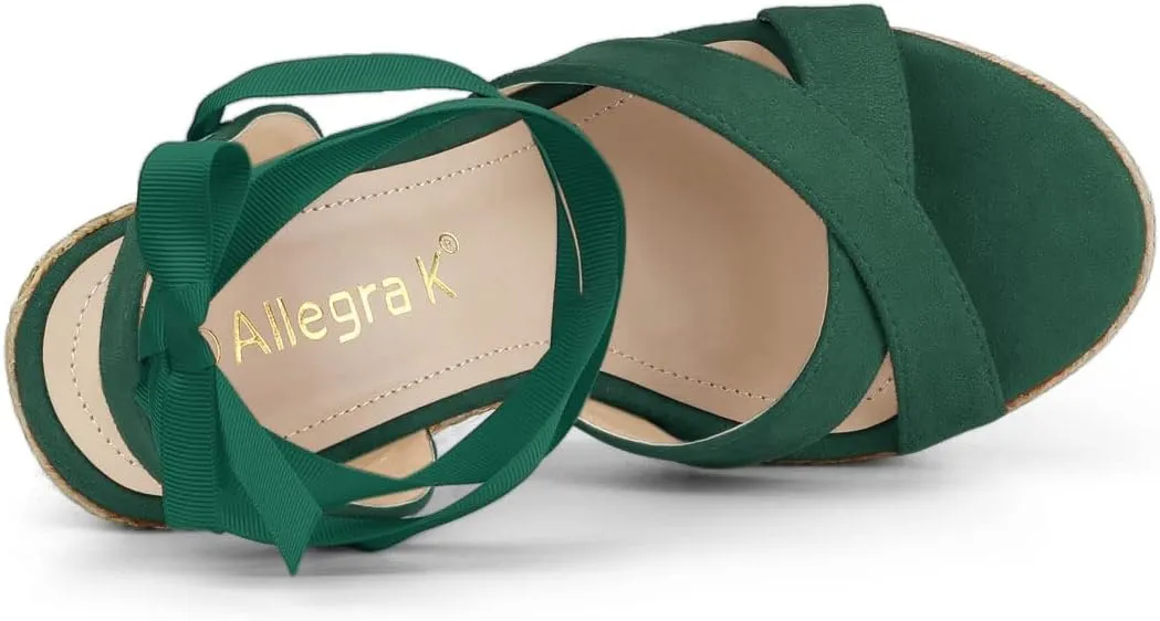 Allegra K Women's Espadrille Platform Lace Up Wedges Sandals