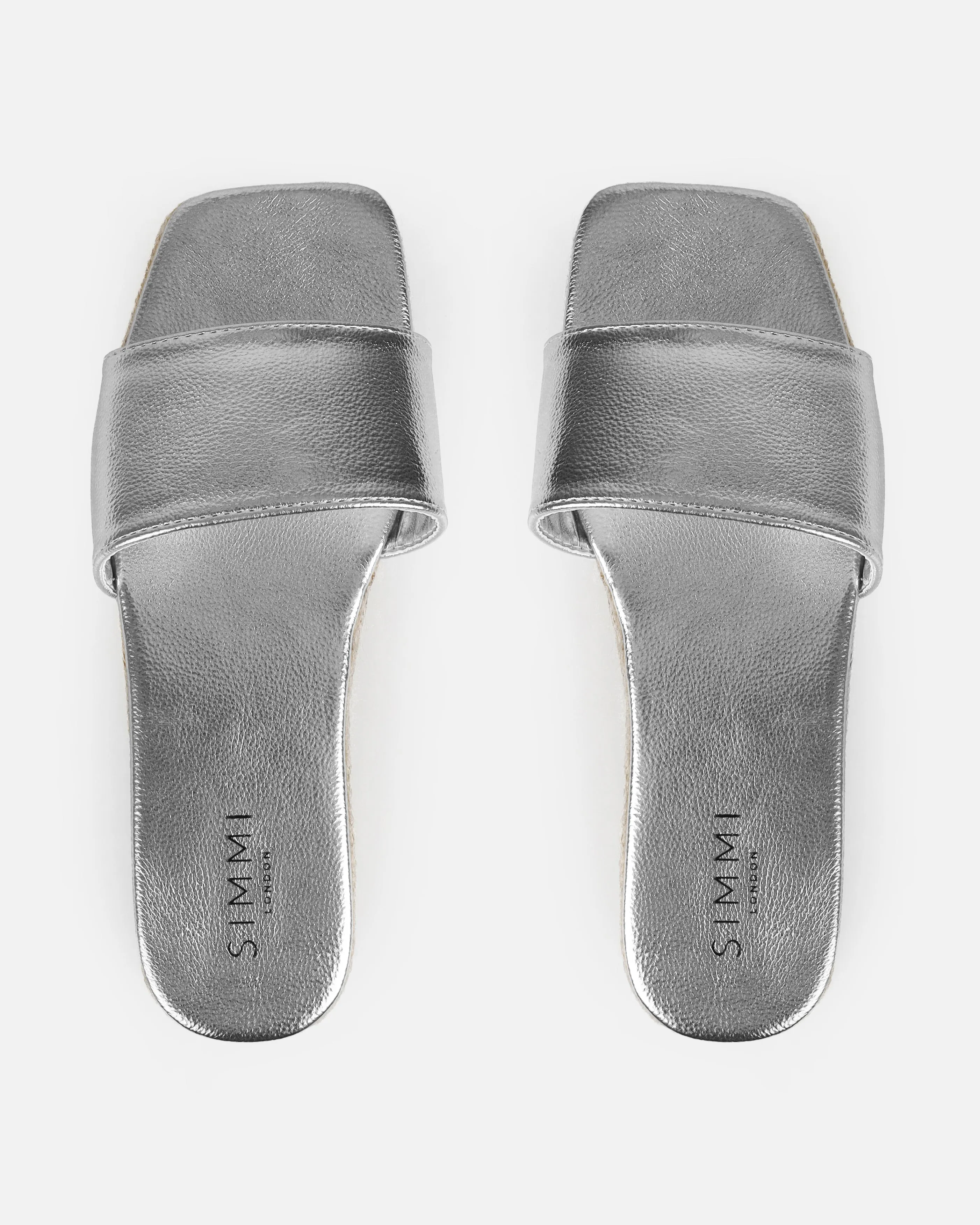 Alohi Silver Cracked Espadrille Flatform Slides