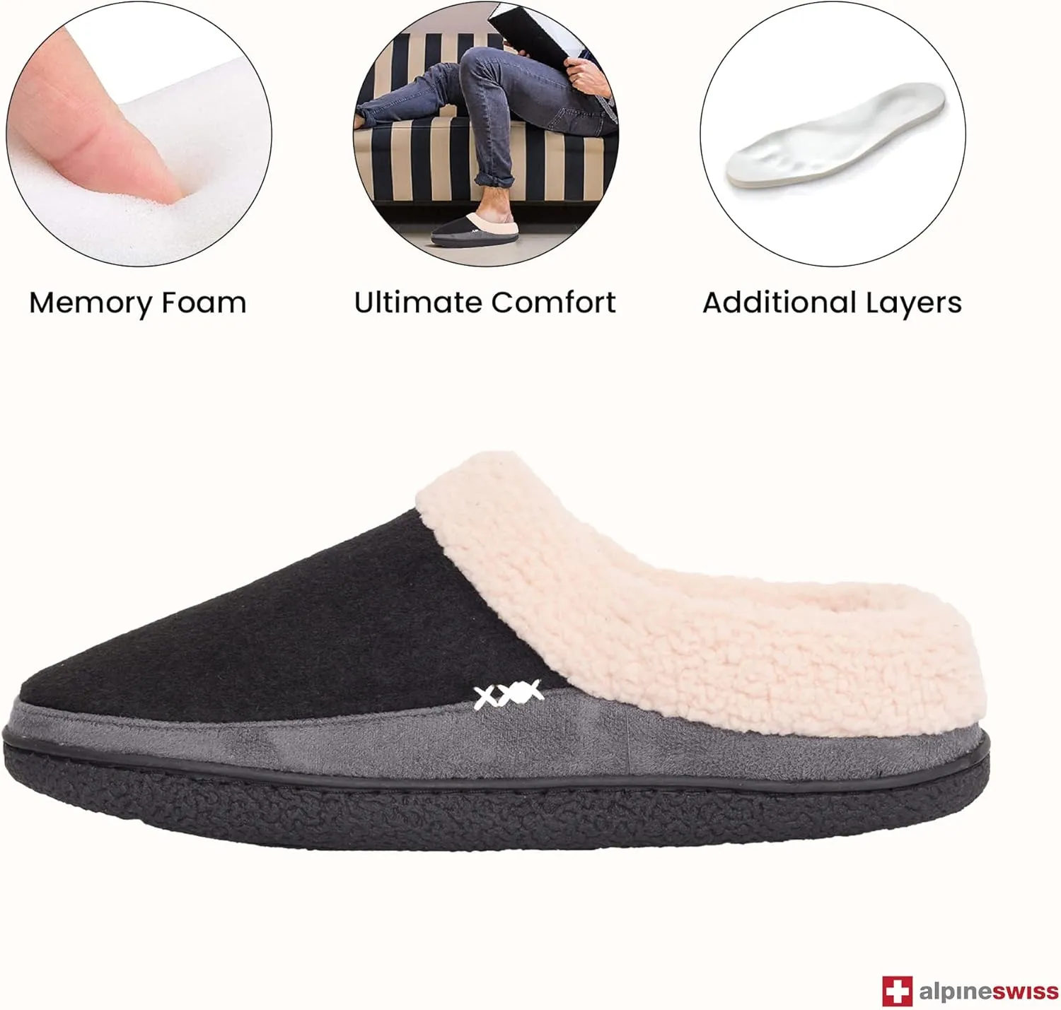 Alpine Swiss Paul Mens Memory Foam Fleece Clog Slippers House Shoes