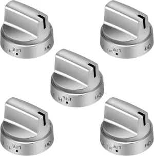 AMI PARTS WB03X24818 Gas Stove knobs 5 Packs Compatible with ge Stove Knob -Stainless Steel Colored Range Burner Control Knob Replacements PS11729081 AP5989029（Not Universal）