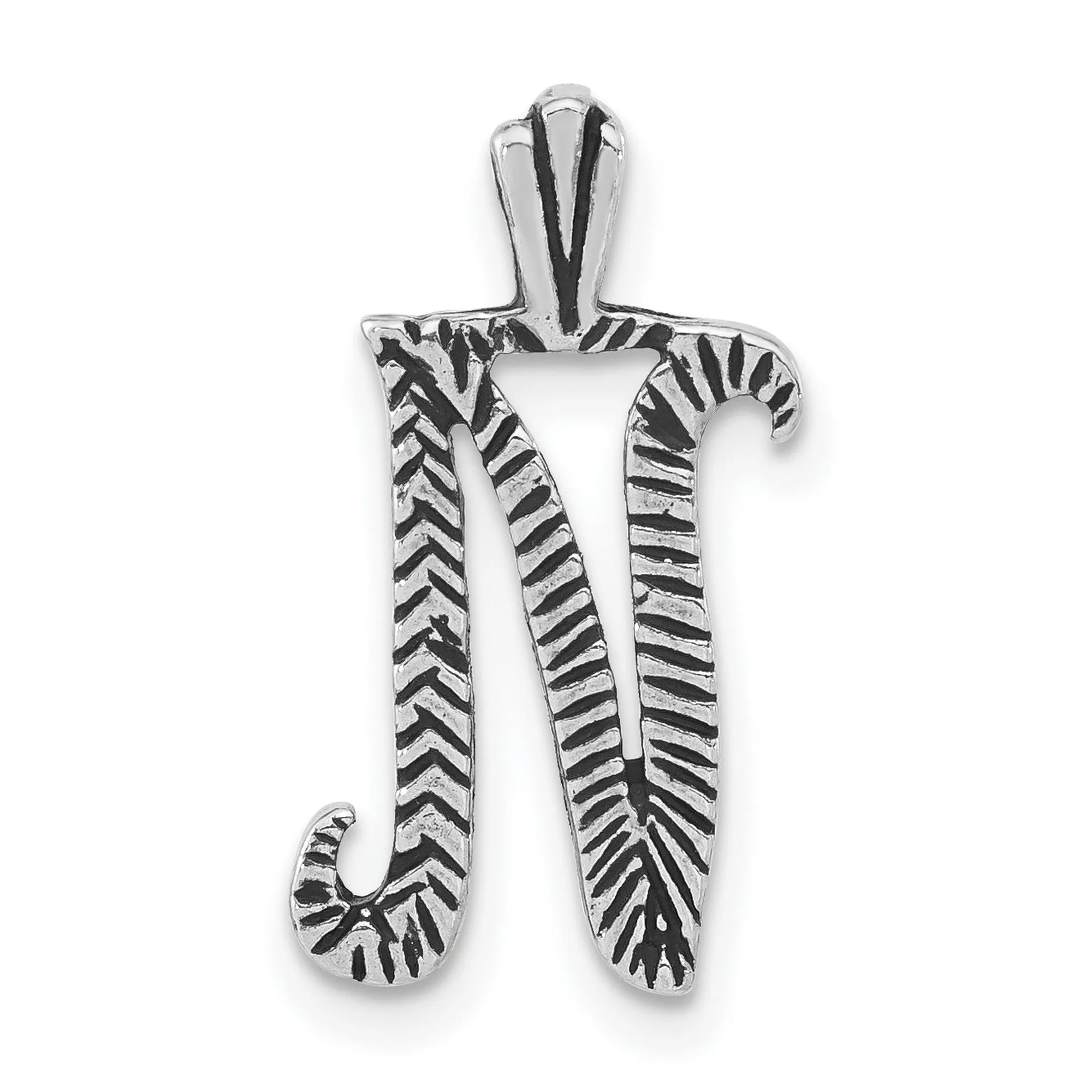 Antiqued and Textured Letter N Chain Slide Charm Pendant in Real 925 Sterling Silver
