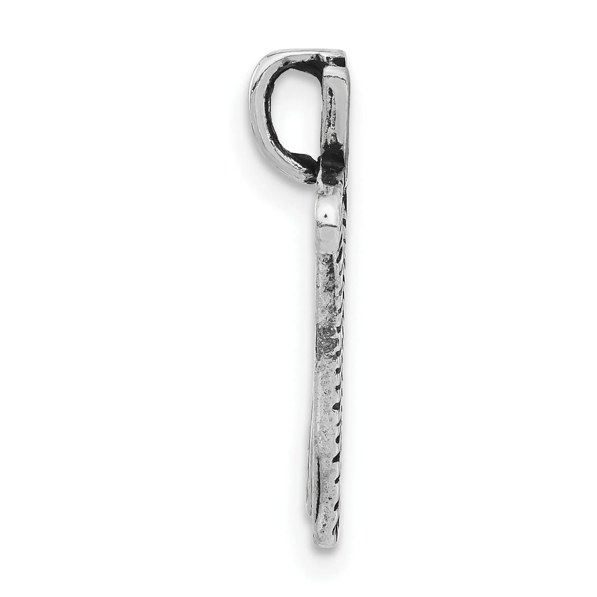 Antiqued and Textured Letter N Chain Slide Charm Pendant in Real 925 Sterling Silver