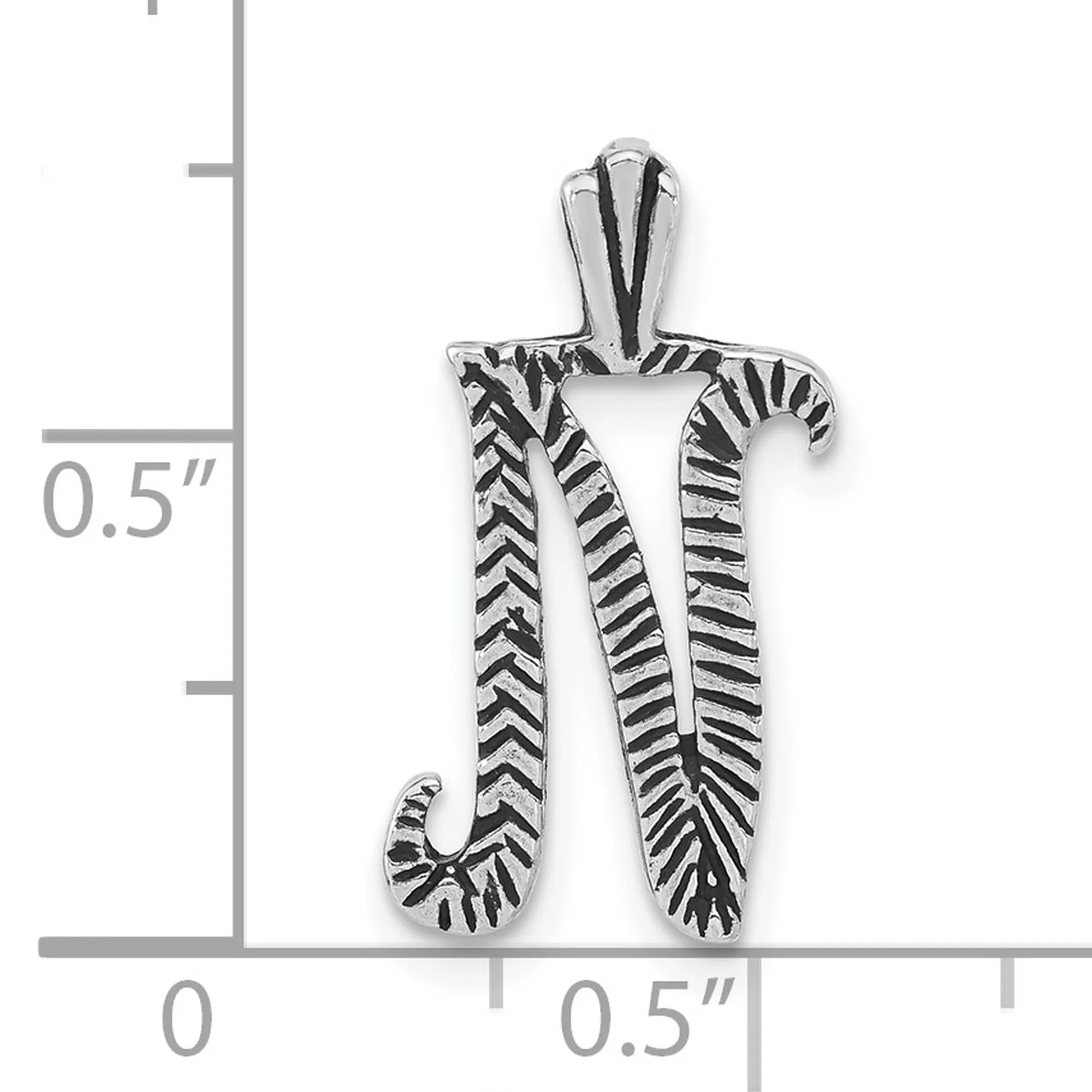 Antiqued and Textured Letter N Chain Slide Charm Pendant in Real 925 Sterling Silver