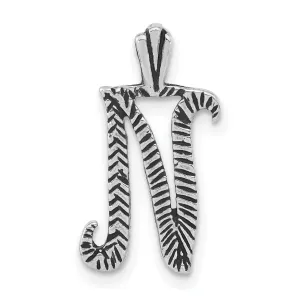 Antiqued and Textured Letter N Chain Slide Charm Pendant in Real 925 Sterling Silver