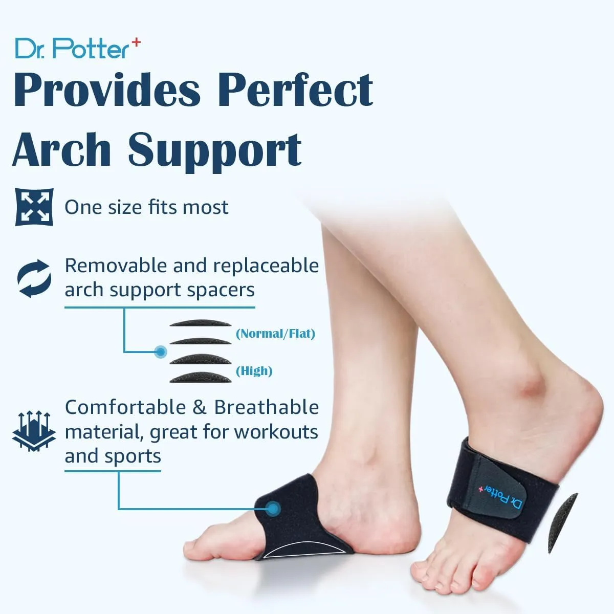 Arch Support Sleeves for Plantar Fasciitis Relief, Adjustable Compression Bands with Removable Arch Support Pads for Fallen Arches, High Arch, Flat Feet, Feet Pain Relief - Black