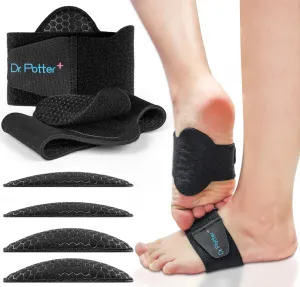 Arch Support Sleeves for Plantar Fasciitis Relief, Adjustable Compression Bands with Removable Arch Support Pads for Fallen Arches, High Arch, Flat Feet, Feet Pain Relief - Black
