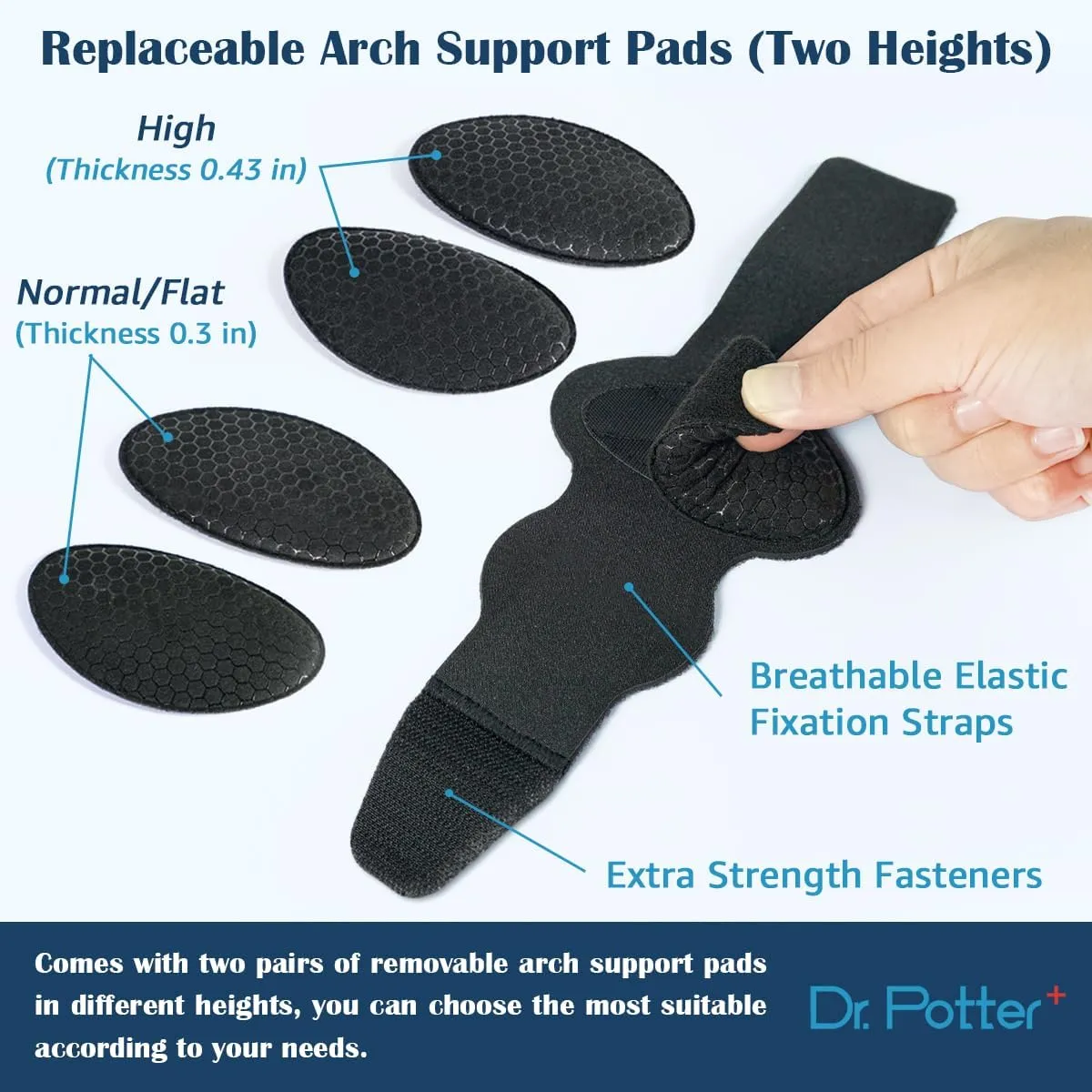 Arch Support Sleeves for Plantar Fasciitis Relief, Adjustable Compression Bands with Removable Arch Support Pads for Fallen Arches, High Arch, Flat Feet, Feet Pain Relief - Black