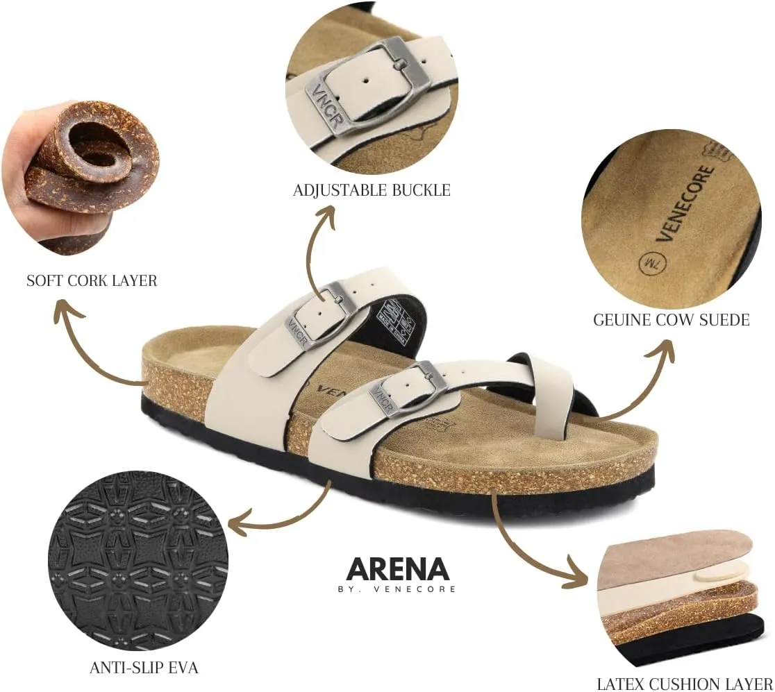 Arena Cork Sandals for Women – Cork Sandals Women’s Summer Shoes – Comfortable Slide Sandals