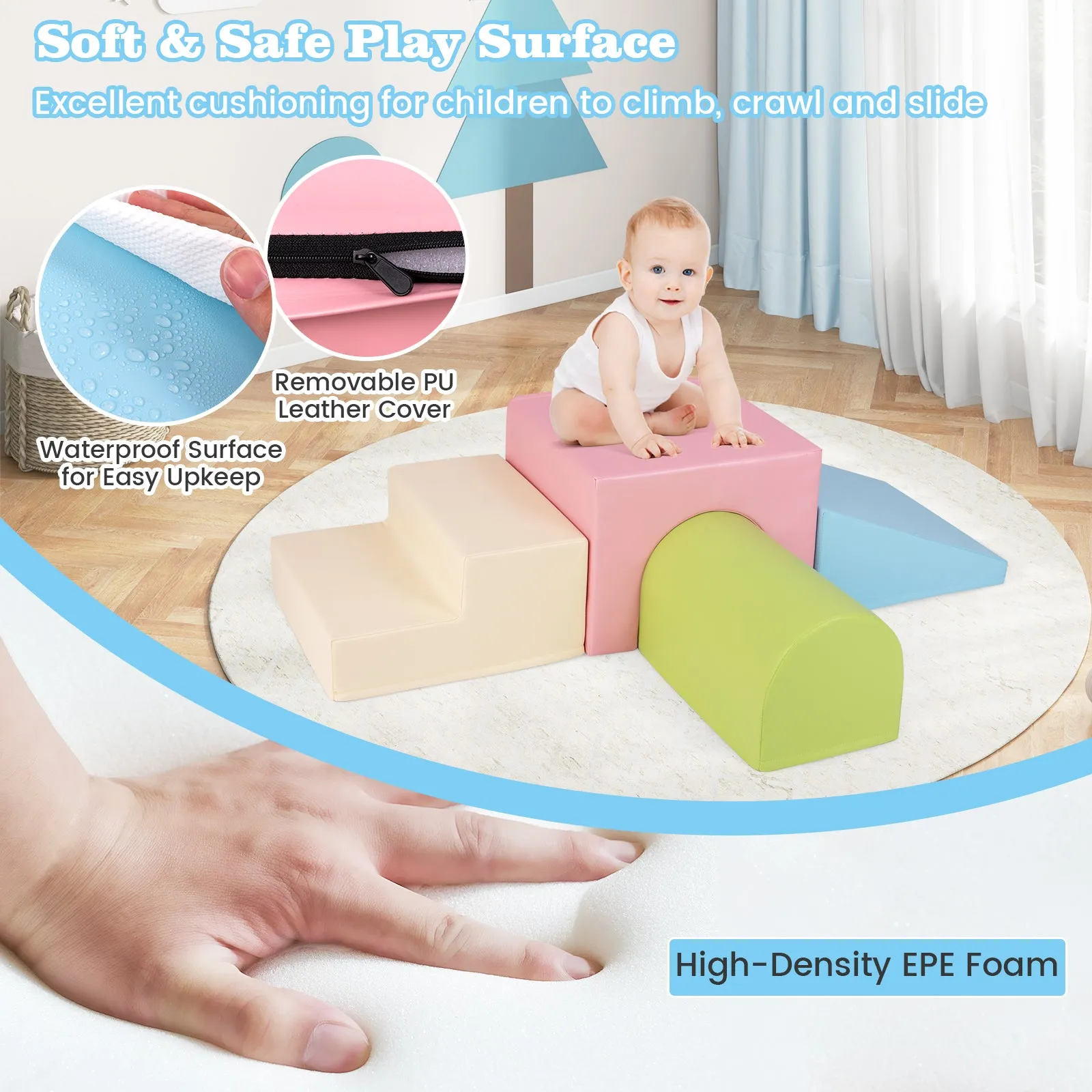 BABY JOY 4-Piece Kids Climb and Crawl Foam Block Play Set, Toddler Soft Building Blocks