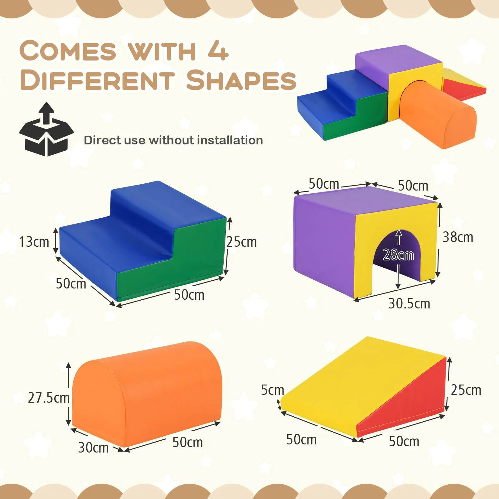 BABY JOY 4-Piece Kids Climb and Crawl Foam Block Play Set, Toddler Soft Building Blocks