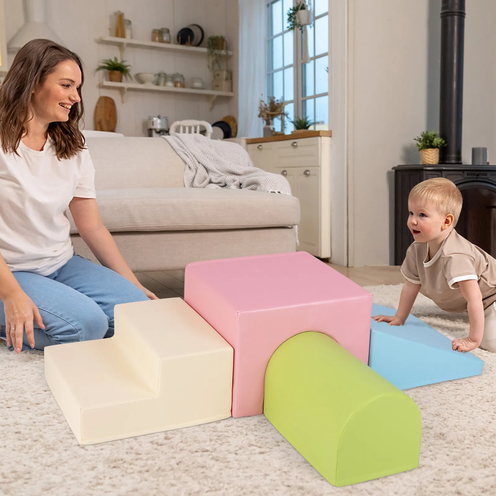 BABY JOY 4-Piece Kids Climb and Crawl Foam Block Play Set, Toddler Soft Building Blocks