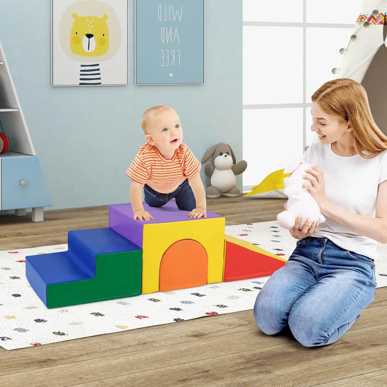 BABY JOY 4-Piece Kids Climb and Crawl Foam Block Play Set, Toddler Soft Building Blocks