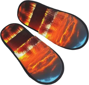 Beautiful sunset Furry Slippers for Men Women Fuzzy Memory Foam Slippers Warm Comfy Slip-on Bedroom Shoes Winter House Shoes for Indoor Outdoor
