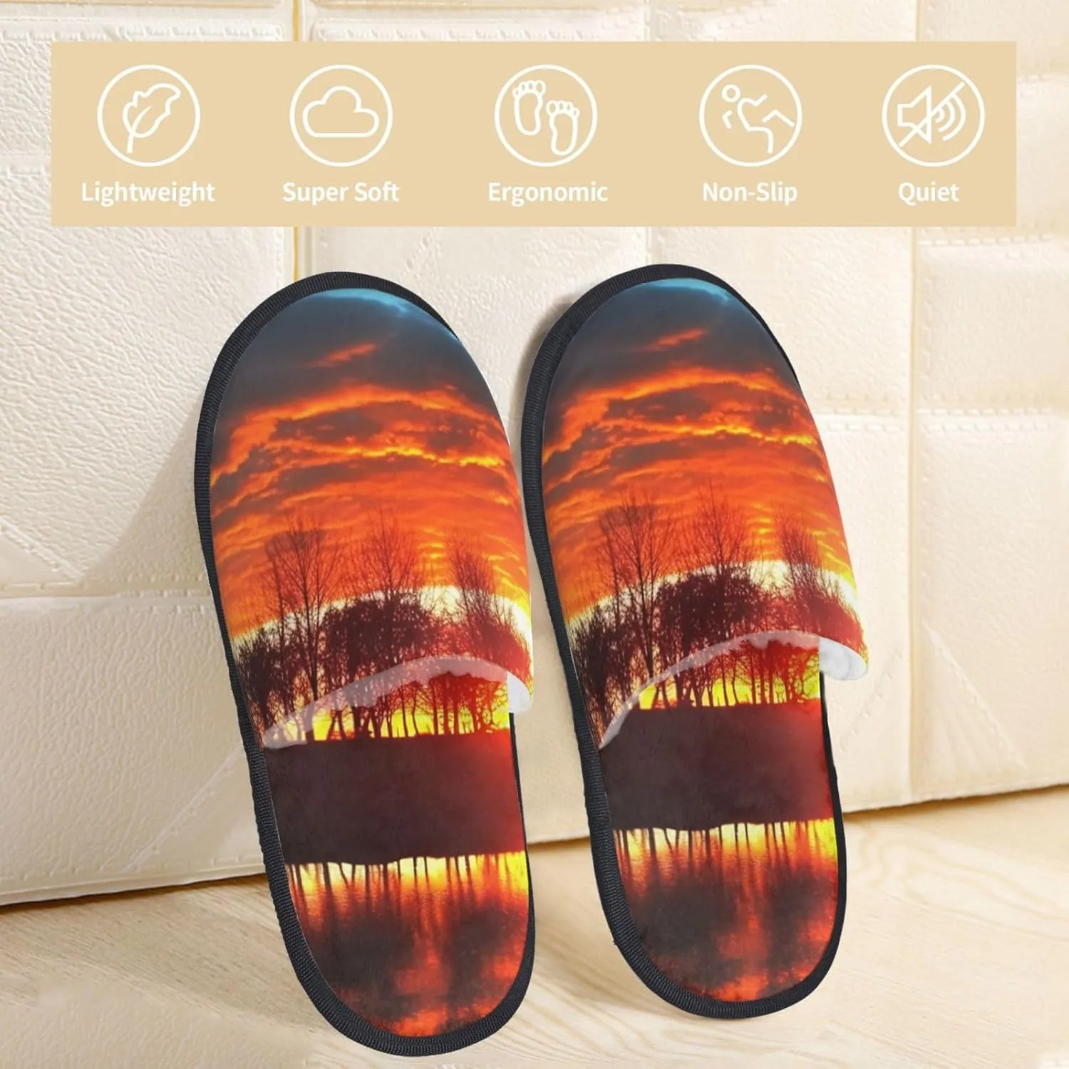Beautiful sunset Furry Slippers for Men Women Fuzzy Memory Foam Slippers Warm Comfy Slip-on Bedroom Shoes Winter House Shoes for Indoor Outdoor