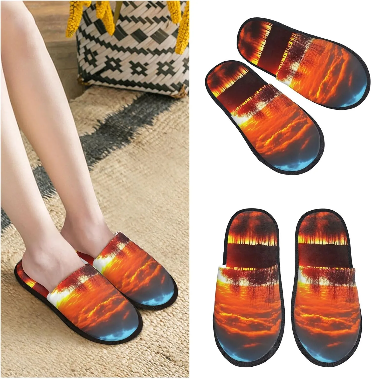 Beautiful sunset Furry Slippers for Men Women Fuzzy Memory Foam Slippers Warm Comfy Slip-on Bedroom Shoes Winter House Shoes for Indoor Outdoor