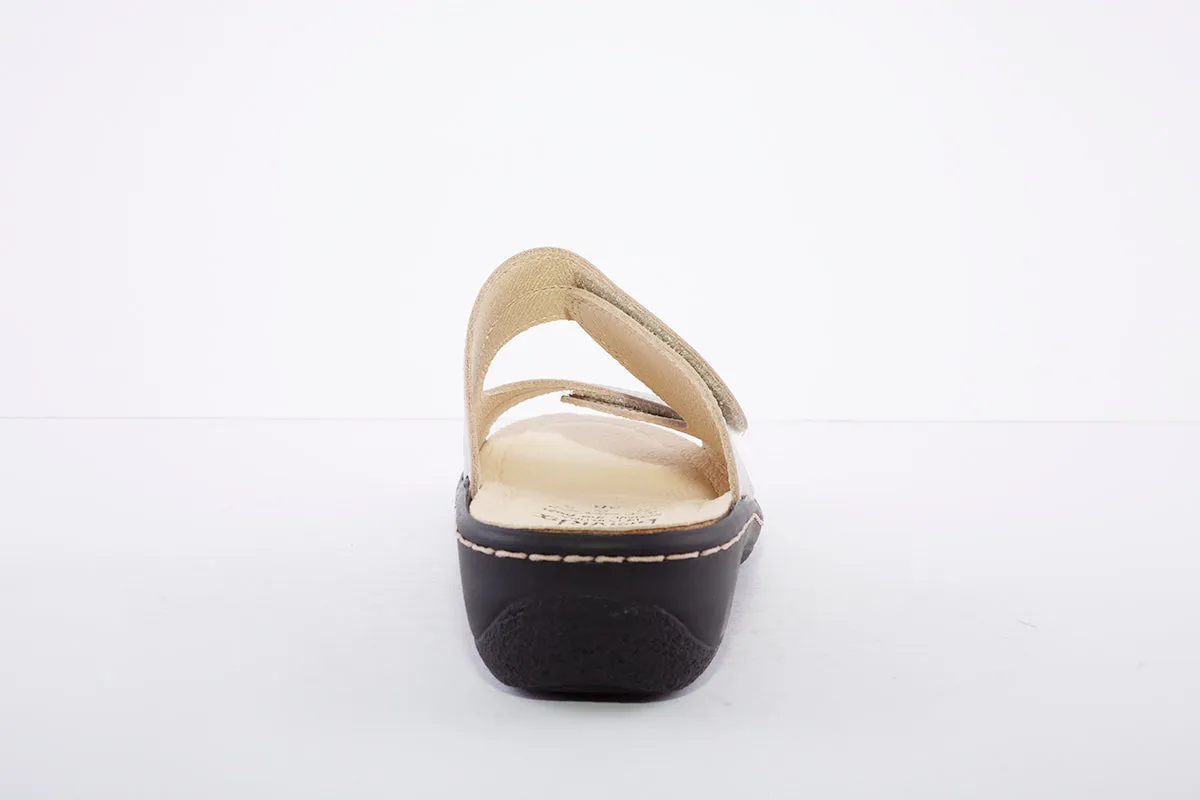 BELVIDA - LOW WEDGE VELCRO MULE - TAUPE/SILVER