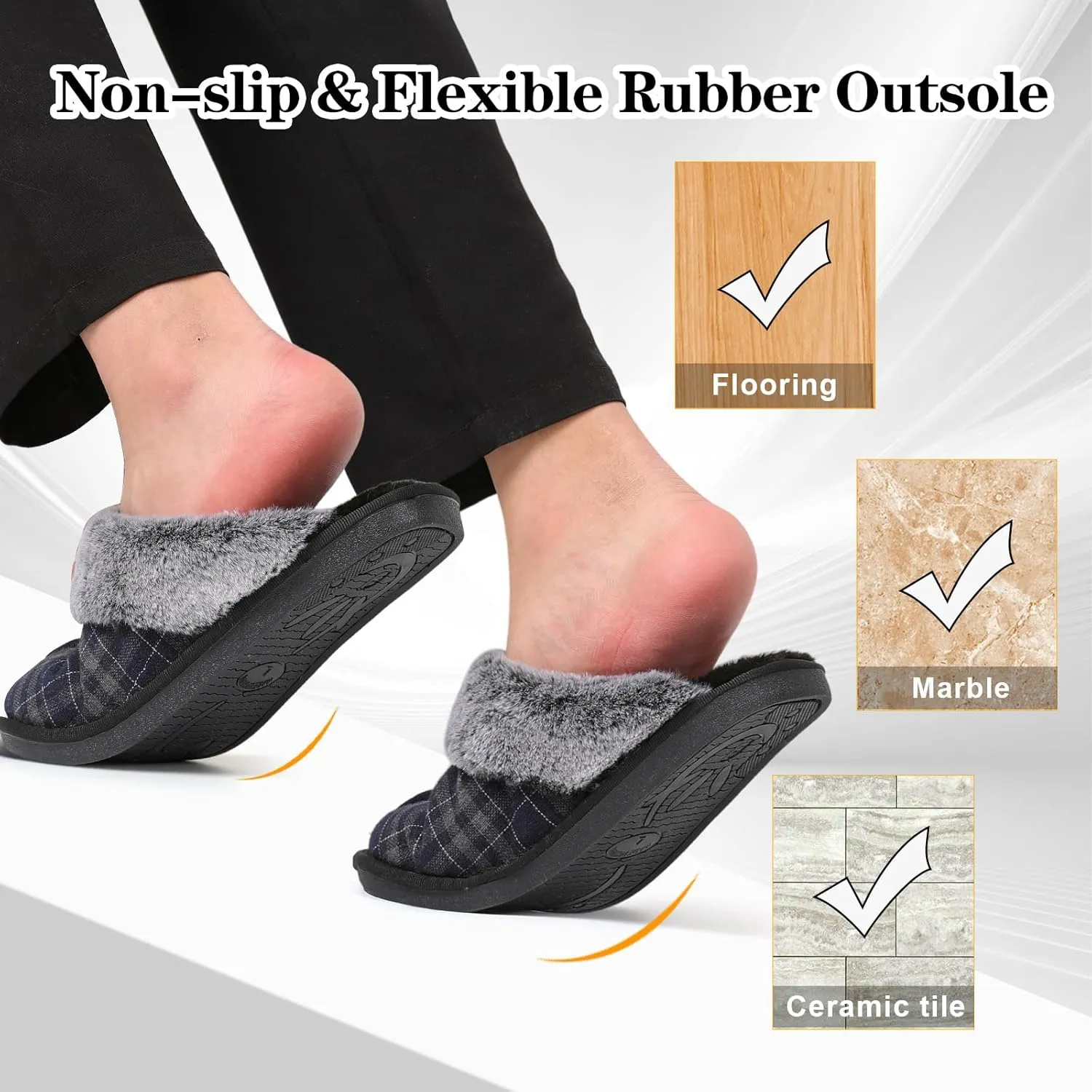 Besroad Mens Slippers Memory Foam House Slippers Warm Fuzzy Bedroom Slide House Shoes Indoor Outdoor Scuff