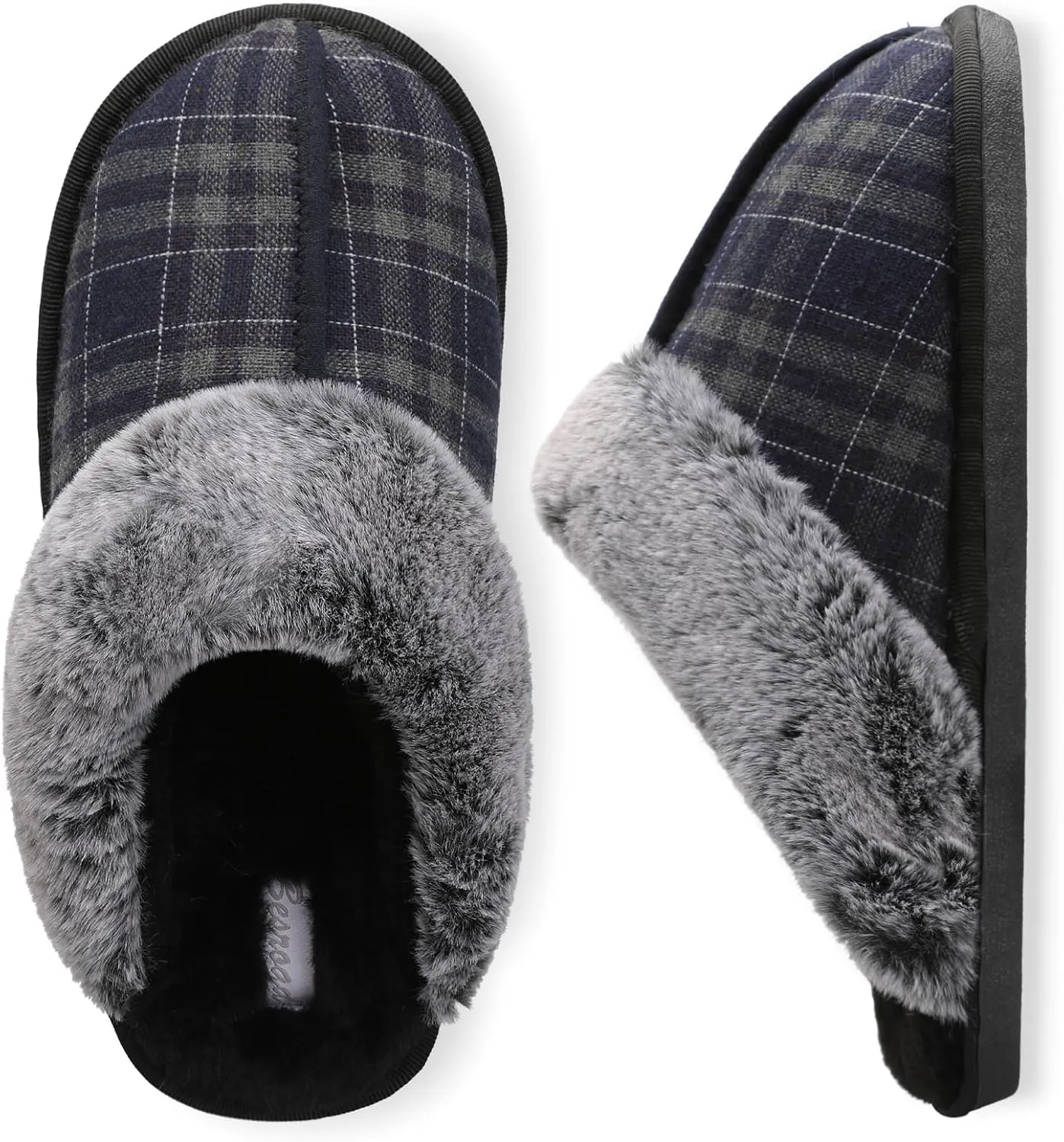 Besroad Mens Slippers Memory Foam House Slippers Warm Fuzzy Bedroom Slide House Shoes Indoor Outdoor Scuff