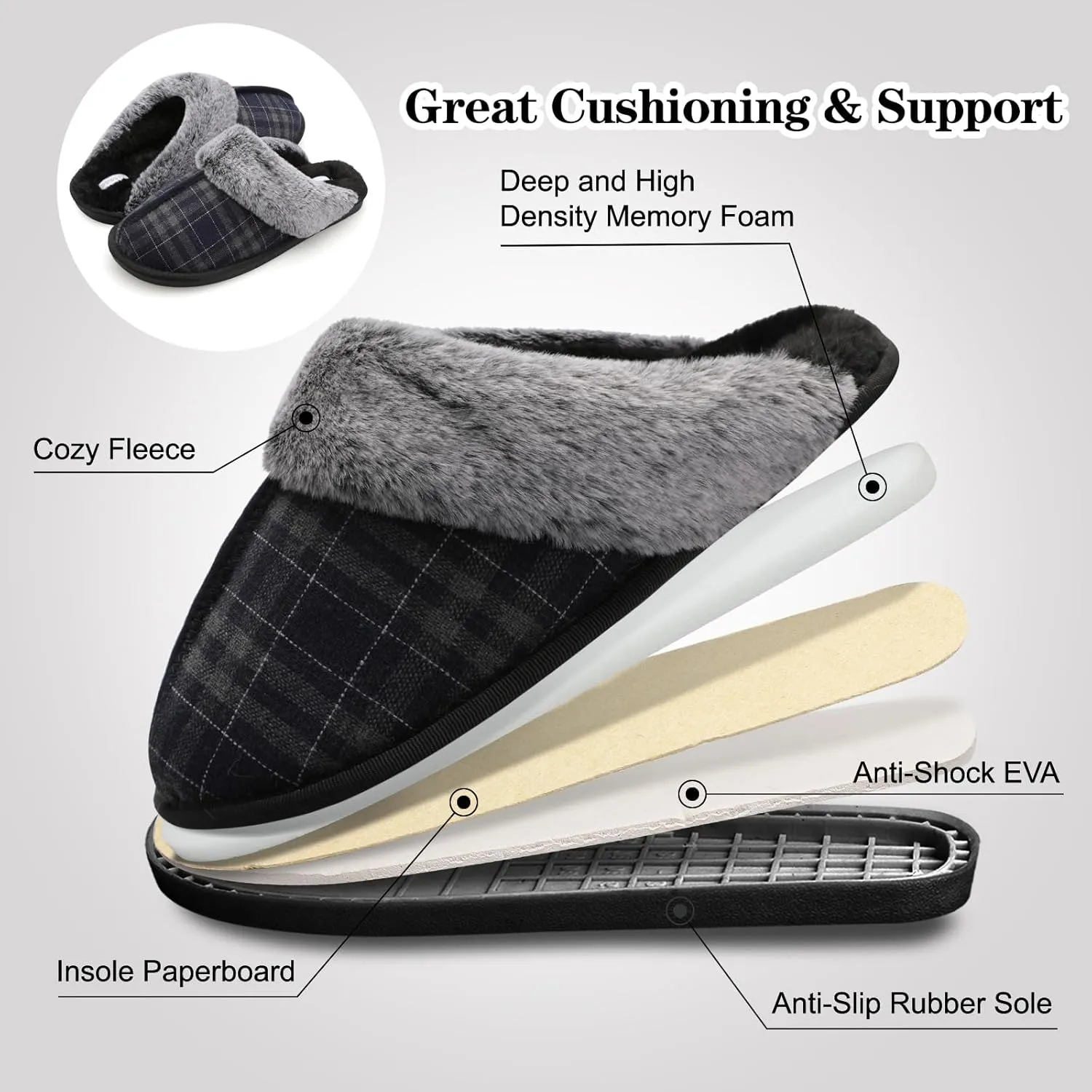 Besroad Mens Slippers Memory Foam House Slippers Warm Fuzzy Bedroom Slide House Shoes Indoor Outdoor Scuff
