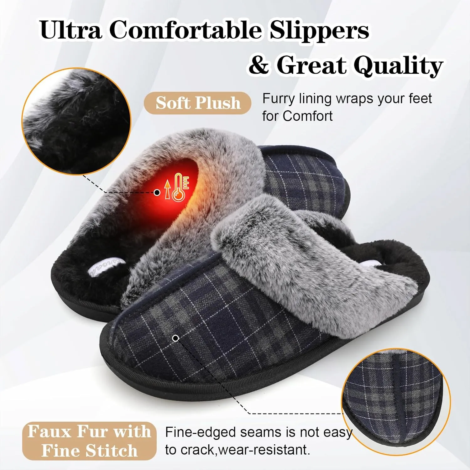 Besroad Mens Slippers Memory Foam House Slippers Warm Fuzzy Bedroom Slide House Shoes Indoor Outdoor Scuff