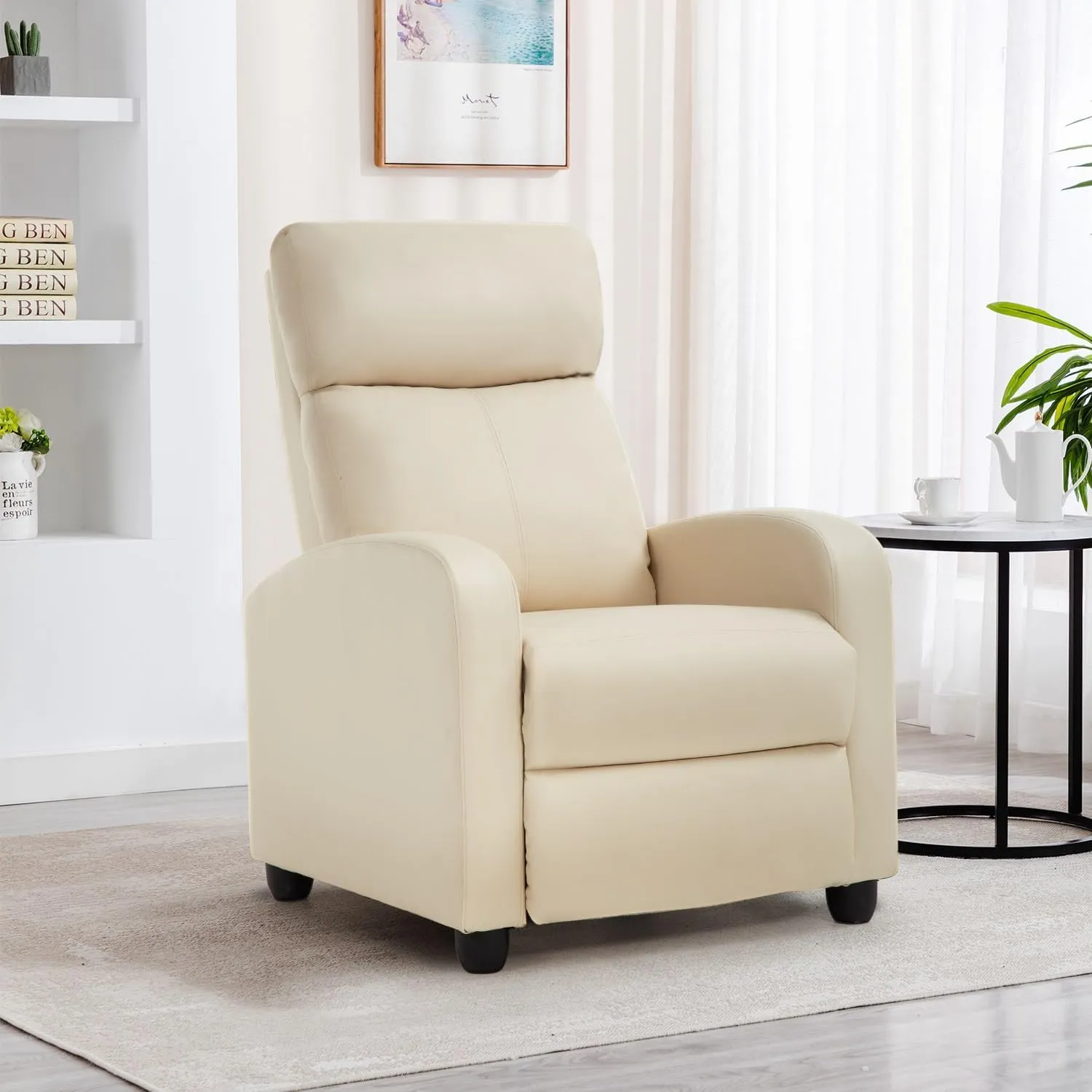 BestMassage Recliner Chair for Living Room Modern Wingback Sofa Home Theater Seating Push Back Reclining Chair with Lumbar Support (Without Massage Function, PU Beige)