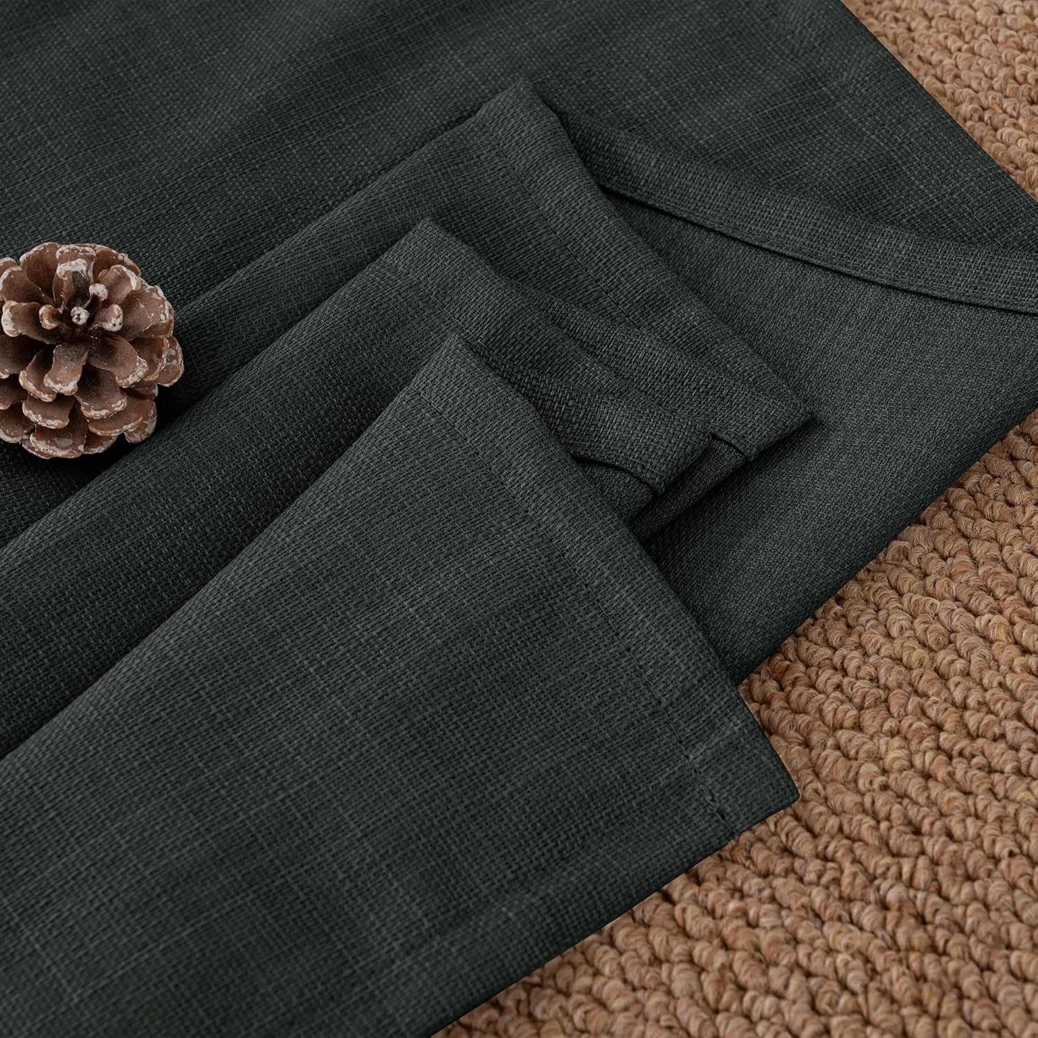 BGment Faux Linen Curtains for Living Room 84 Inch Length 2 Panels Set, Burlap Textured Thick Long Curtains Light Filtering Privacy Window Drapes with Grommet, 52 Inch Wide Each Panel, Dark Grey