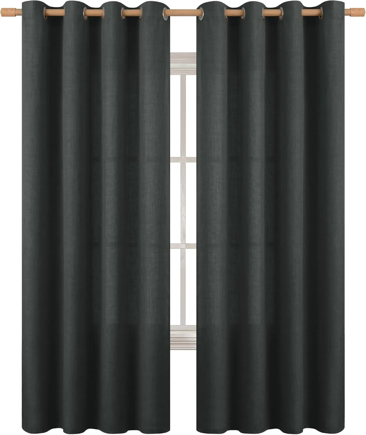 BGment Faux Linen Curtains for Living Room 84 Inch Length 2 Panels Set, Burlap Textured Thick Long Curtains Light Filtering Privacy Window Drapes with Grommet, 52 Inch Wide Each Panel, Dark Grey