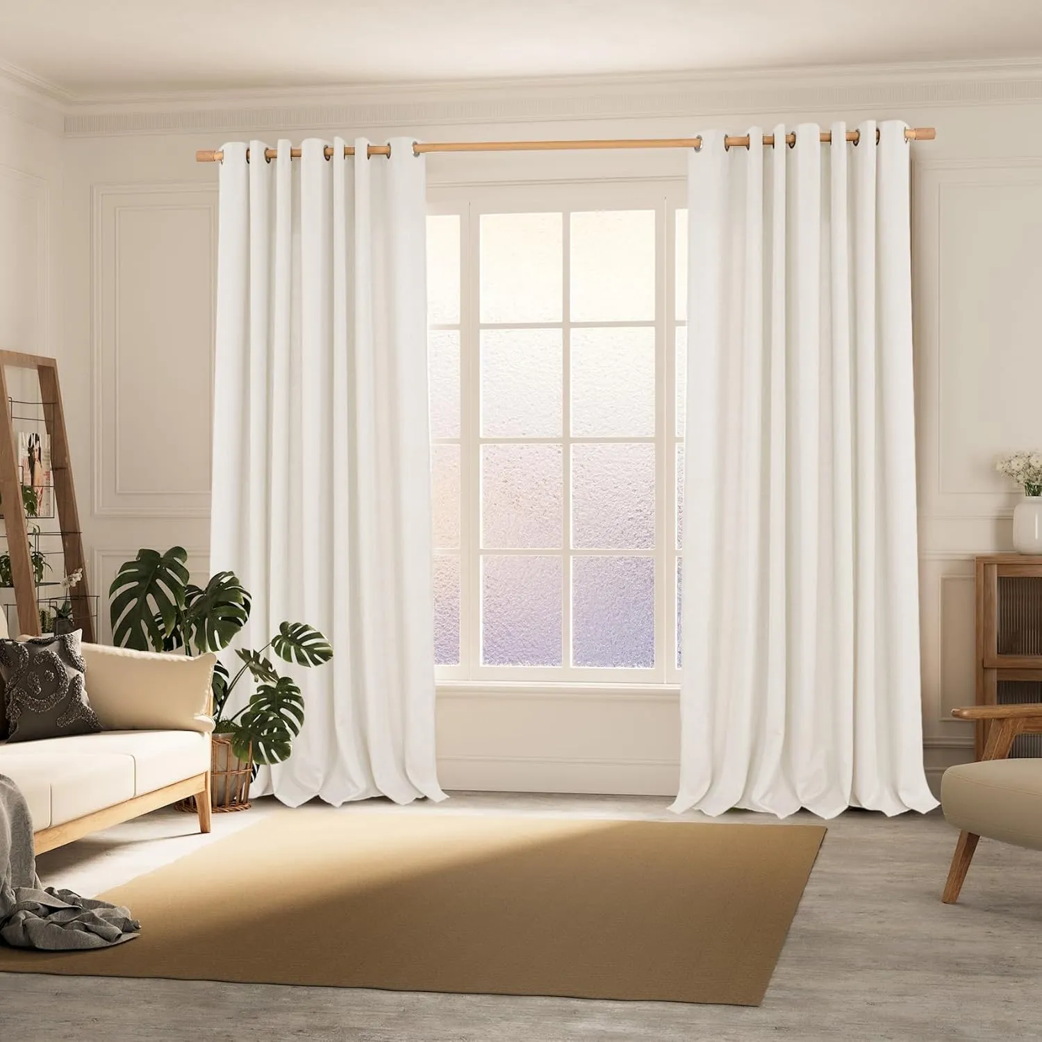 BGment Ivory Linen Curtains 84 Inches Long for Living Room/Bedroom, Natural Light Filtering Window Drapes with Grommet,Set of 2 Panels, Each 52 Inch Wide