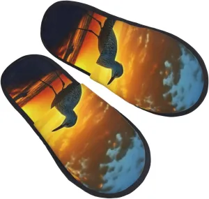 Bird at sunset Furry Slippers for Men Women Fuzzy Memory Foam Slippers Warm Comfy Slip-on Bedroom Shoes Winter House Shoes for Indoor Outdoor Medium