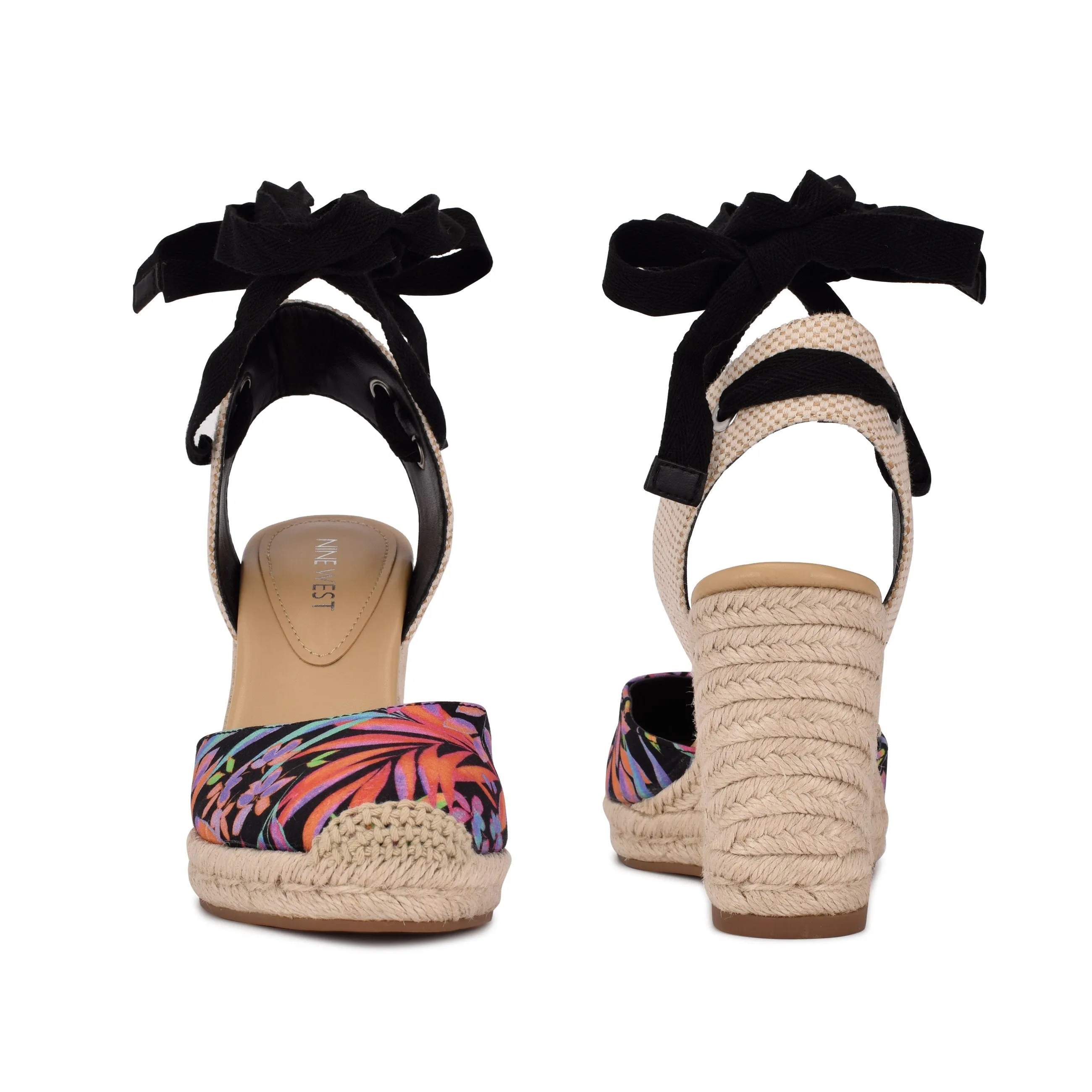 Black Advanced Ankle Closed Rounded Wedges Espadrille Toe All-in-one Sandals Nine Multi West Wrap