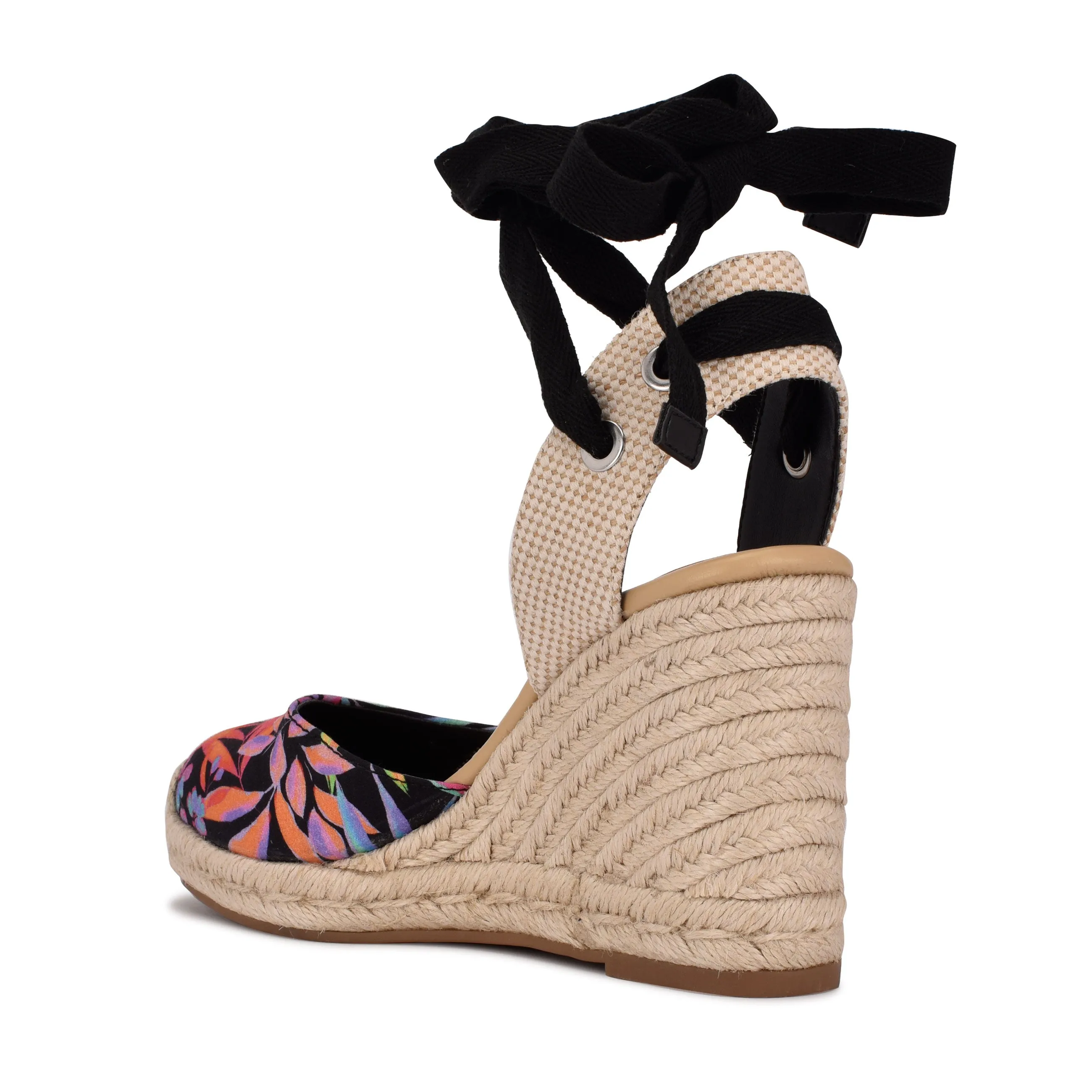 Black Advanced Ankle Closed Rounded Wedges Espadrille Toe All-in-one Sandals Nine Multi West Wrap