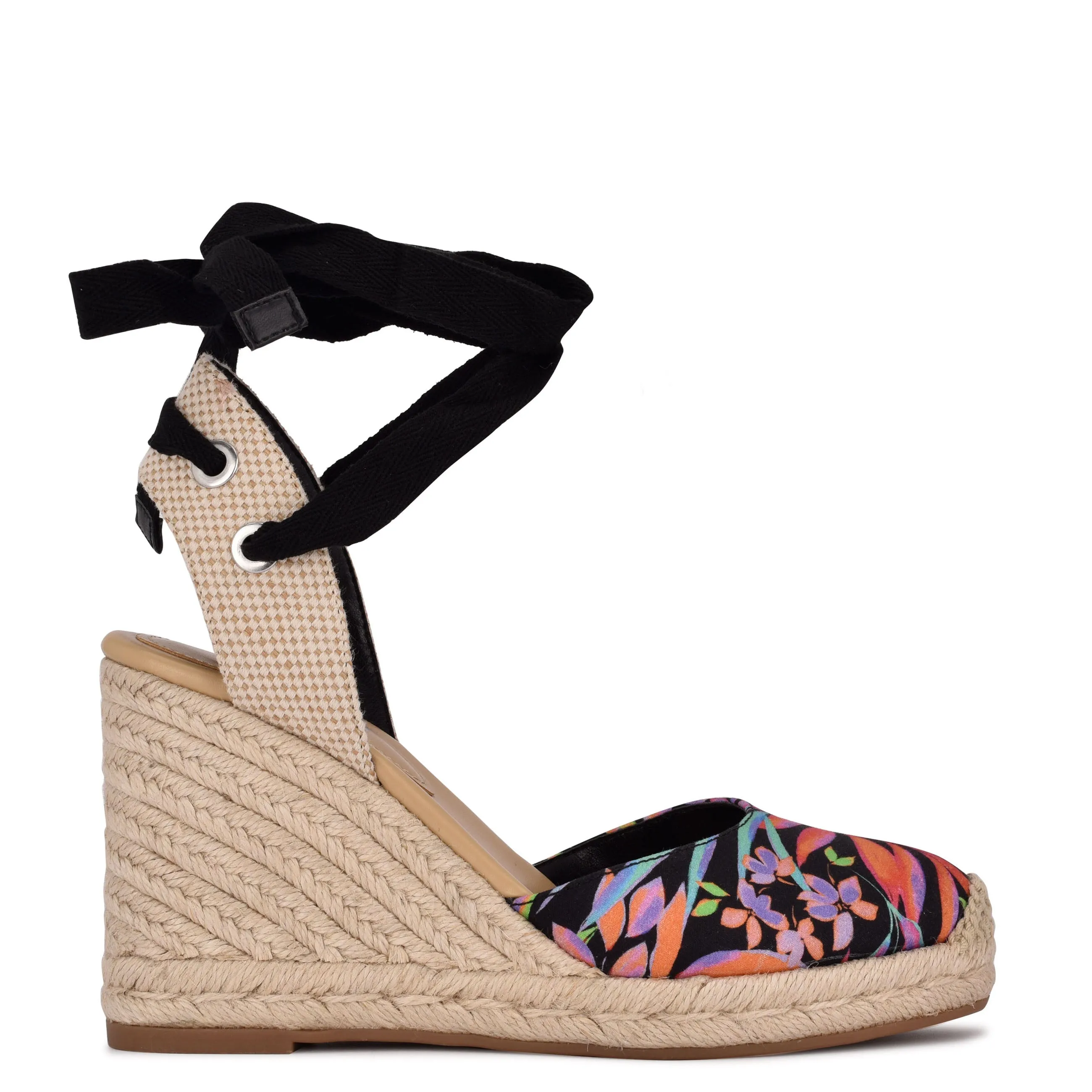 Black Advanced Ankle Closed Rounded Wedges Espadrille Toe All-in-one Sandals Nine Multi West Wrap