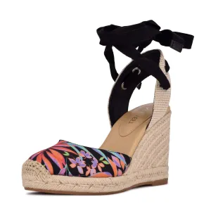 Black Advanced Ankle Closed Rounded Wedges Espadrille Toe All-in-one Sandals Nine Multi West Wrap