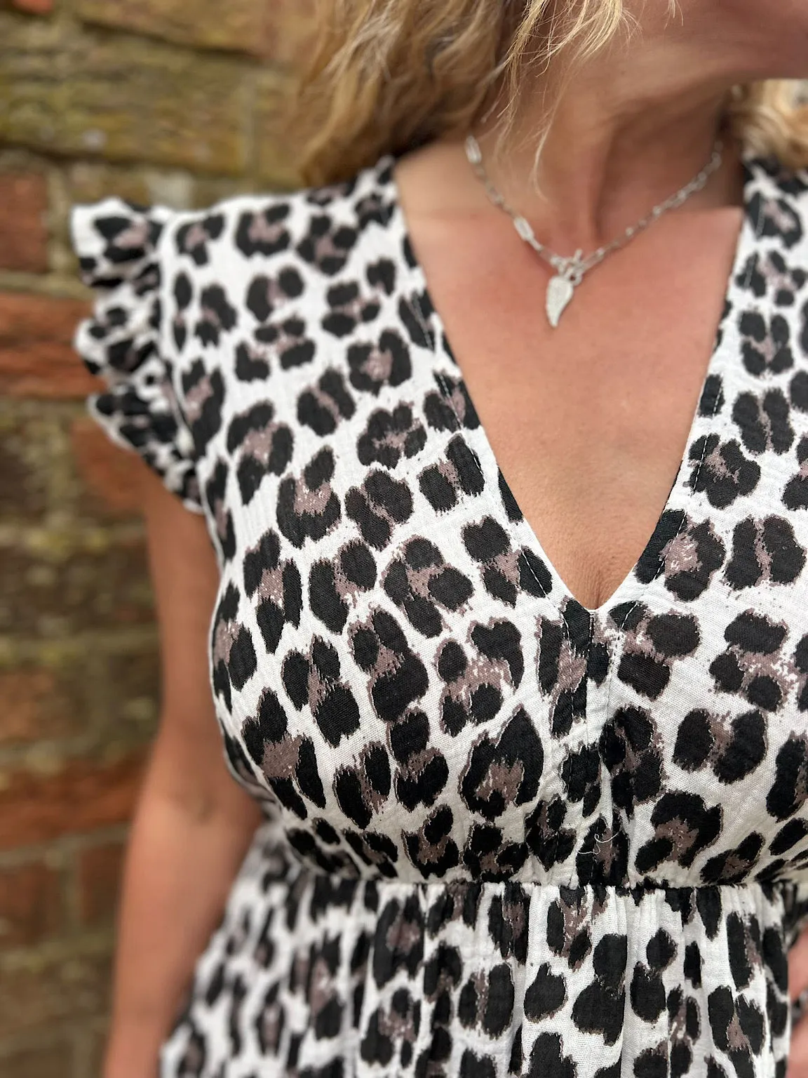 Black Bubble Cotton Leopard Frill Dress Lara