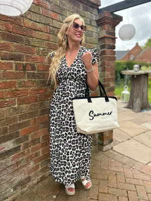Black Bubble Cotton Leopard Frill Dress Lara