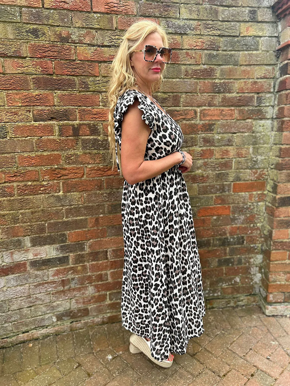 Black Bubble Cotton Leopard Frill Dress Lara