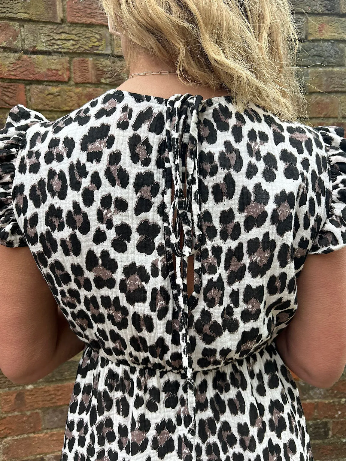 Black Bubble Cotton Leopard Frill Dress Lara
