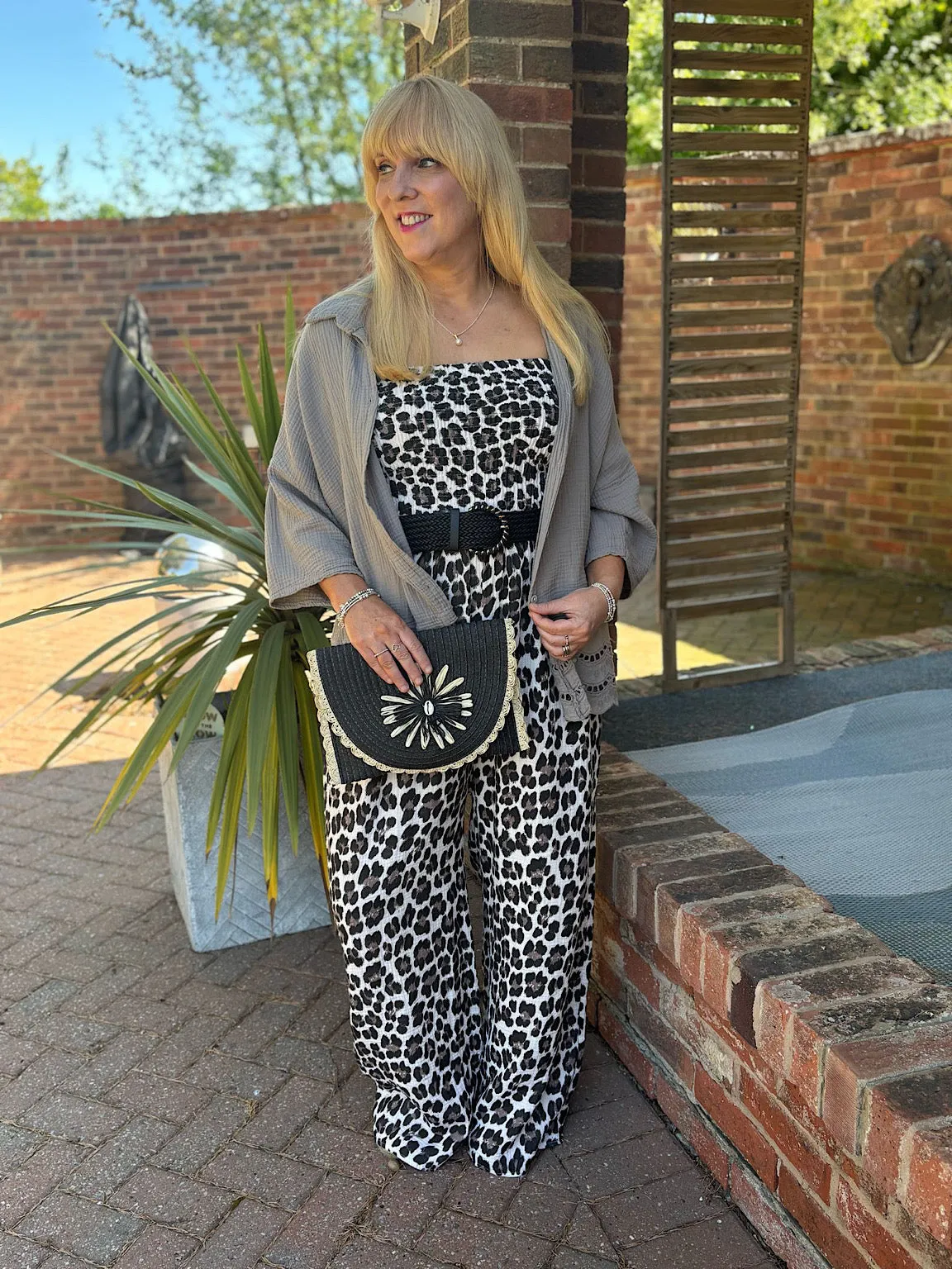 Black Bubble Cotton Leopard Jumpsuit Patsy